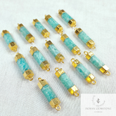 Natural Amazonite Gemstone Pendent, Amazonite Bar Connecter, DIY Jewelry, Electroplated Connecter , Healing Crystal Pendent, Tube Connector